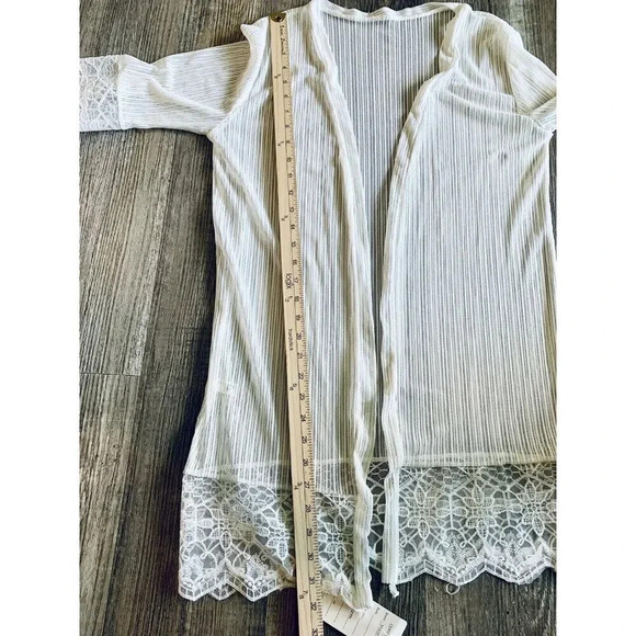 Macro Light White Open Lace Crochet Embroidered White Kimono Caftan XL New - Picture 4 of 9